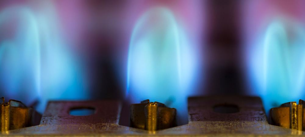 flames in a gas boiler